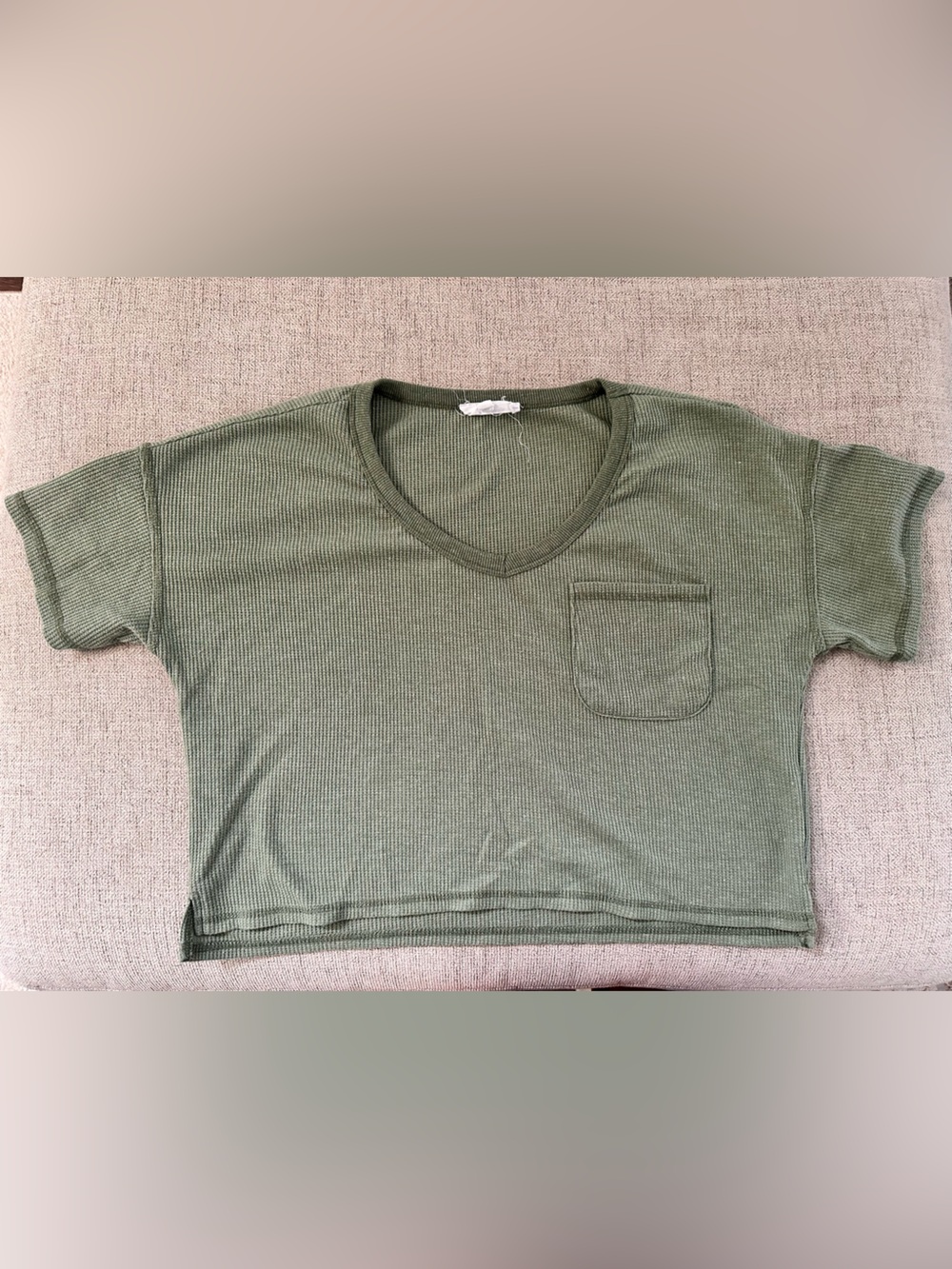 Olive Green Short Sleeve Waffle Tee with Pocket